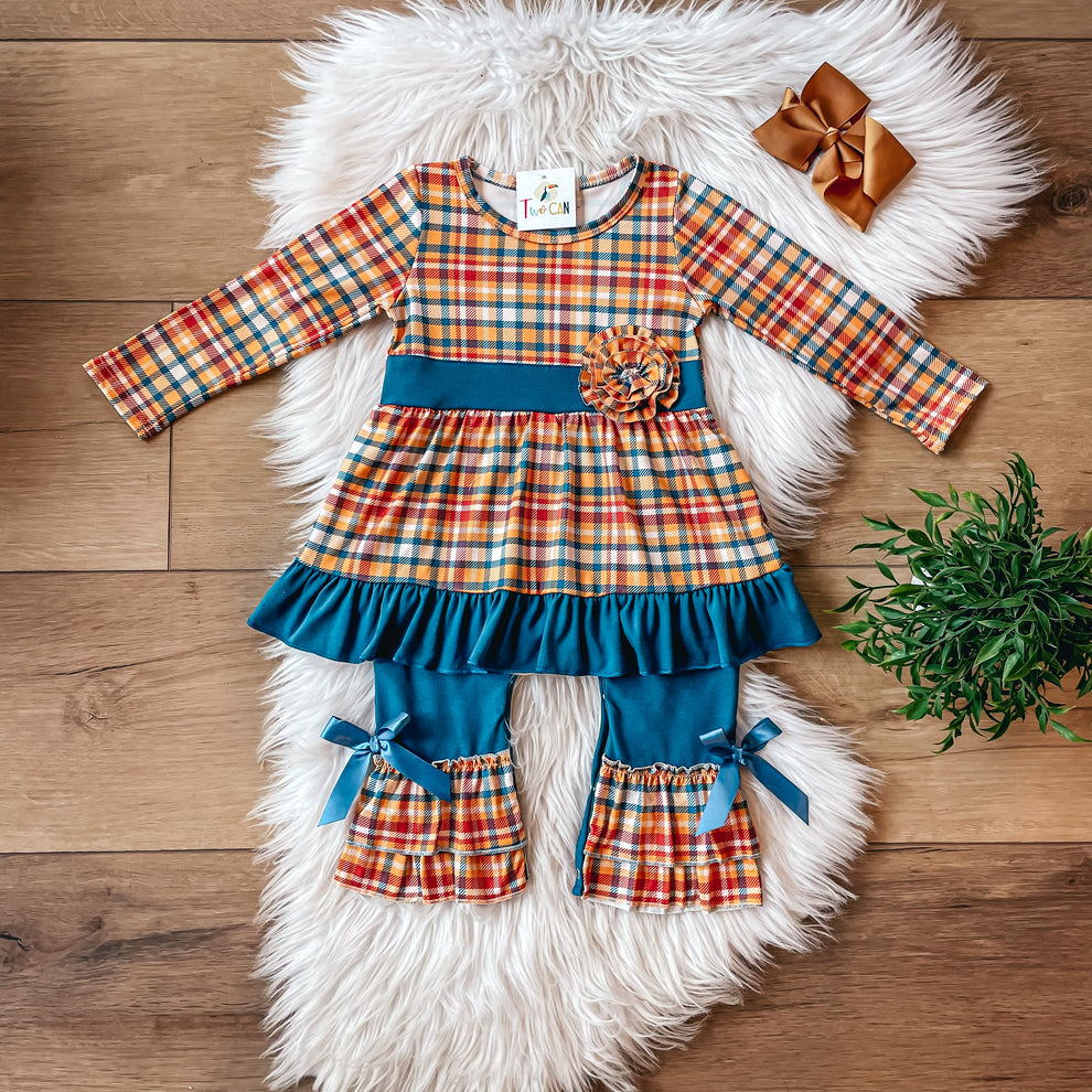 *PREORDER* Blue and Mustard Plaid Infant Romper