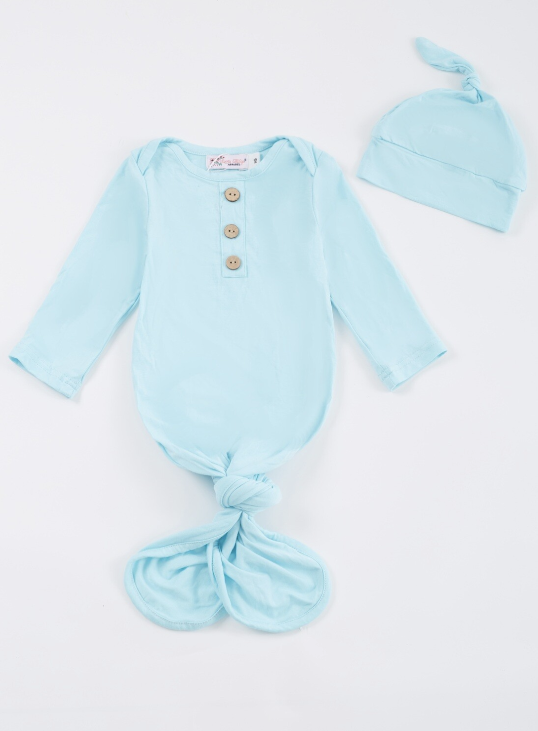 Cyan Bamboo Newborn Baby Gown and Hat