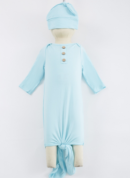 (Copy) Cyan Bamboo Newborn Baby Gown and Hat