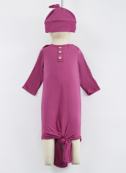 Magenta Bamboo Infant Gown and Hat