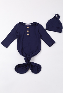 Oxford Blue Bamboo Newborn Baby Gown and Hat
