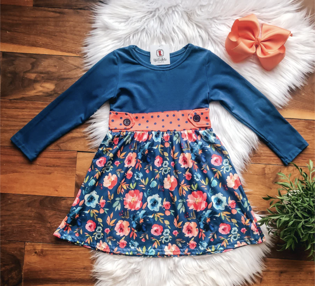Blue & Orange Floral Dress